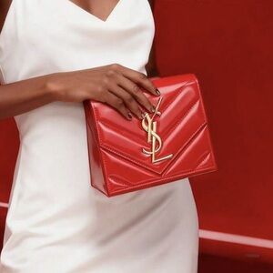 Yves Saint Laurent Beaute Red Glossy Chevron Clutch or Cosmetic Bag